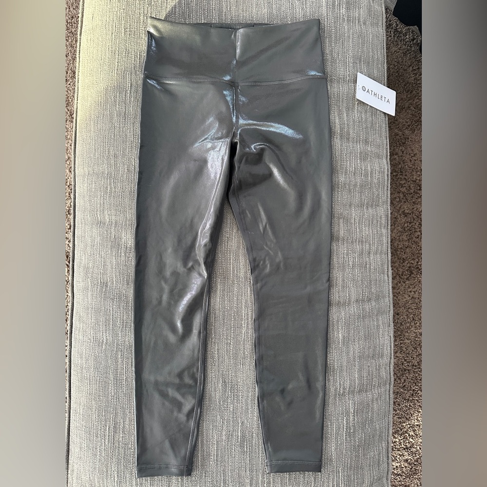 Athleta Elation Shine Dark Gray Silver Leggings Size Medium